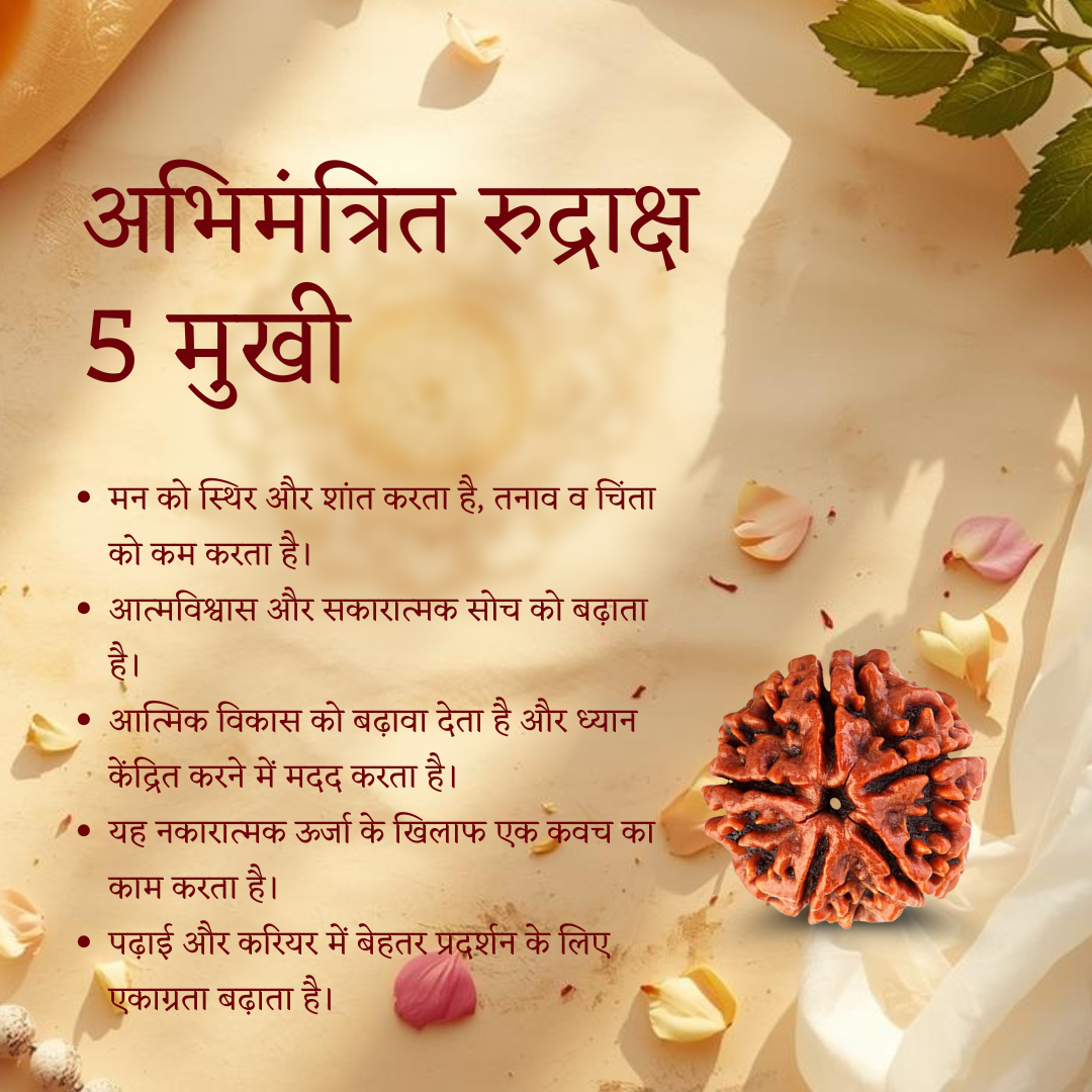 5 Face Rudraksha Vedic energized certified original bead benefits in hindi 