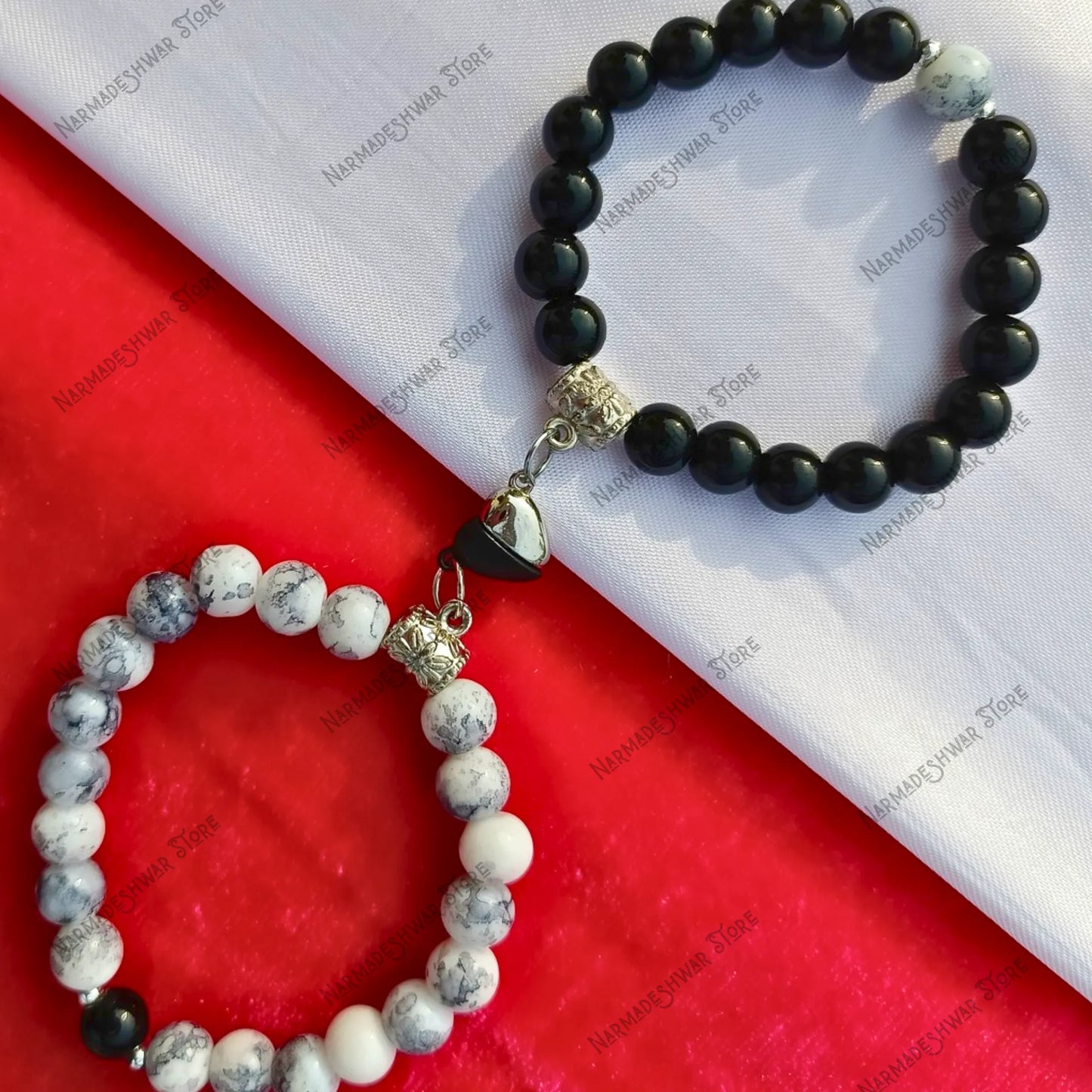 couple bracelets, couple healing bracelets, spiritual couple bracelets, couple protection bracelets, matching couple bracelets, his and her bracelets, Black Onyx couple bracelet, Howlite couple bracelet, energy healing bracelets for couples, love and bond bracelets, couple positivity bracelets, Narmadeshwar Store bracelets, abhimantrit couple bracelets, best spiritual couple bracelets in India, energized couple bracelets for love and protection, premium matching couple bracelets for gifting, couple bracelet