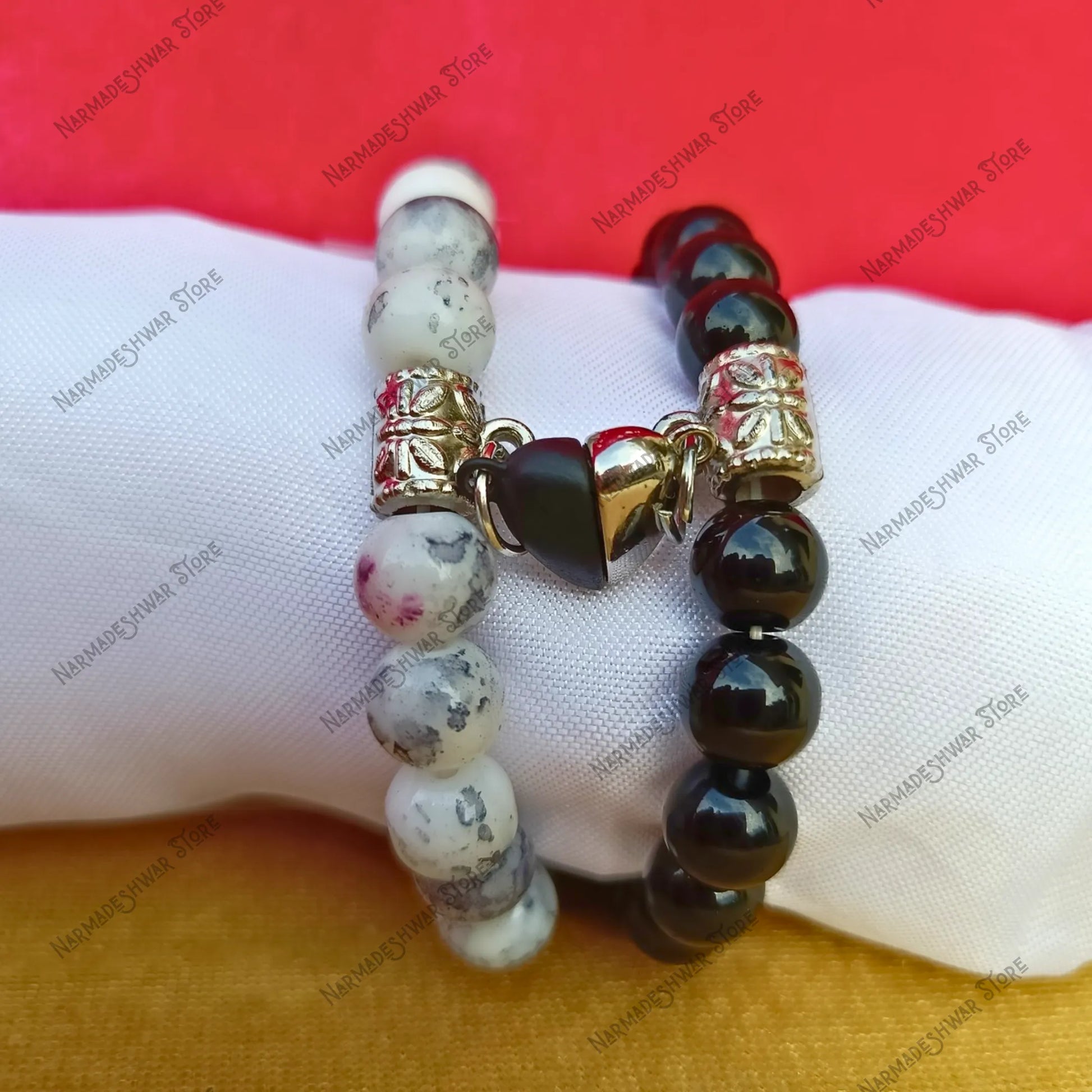 couple bracelets, couple healing bracelets, spiritual couple bracelets, couple protection bracelets, matching couple bracelets, his and her bracelets, Black Onyx couple bracelet, Howlite couple bracelet, energy healing bracelets for couples, love and bond bracelets, couple positivity bracelets, Narmadeshwar Store bracelets, abhimantrit couple bracelets, best spiritual couple bracelets in India, energized couple bracelets for love and protection, premium matching couple bracelets for gifting, couple bracelet