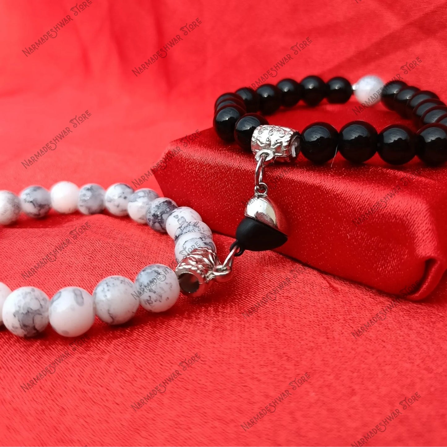 couple bracelets, couple healing bracelets, spiritual couple bracelets, couple protection bracelets, matching couple bracelets, his and her bracelets, Black Onyx couple bracelet, Howlite couple bracelet, energy healing bracelets for couples, love and bond bracelets, couple positivity bracelets, Narmadeshwar Store bracelets, abhimantrit couple bracelets, best spiritual couple bracelets in India, energized couple bracelets for love and protection, premium matching couple bracelets for gifting, couple bracelet