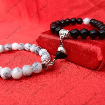 couple bracelets, couple healing bracelets, spiritual couple bracelets, couple protection bracelets, matching couple bracelets, his and her bracelets, Black Onyx couple bracelet, Howlite couple bracelet, energy healing bracelets for couples, love and bond bracelets, couple positivity bracelets, Narmadeshwar Store bracelets, abhimantrit couple bracelets, best spiritual couple bracelets in India, energized couple bracelets for love and protection, premium matching couple bracelets for gifting, couple bracelet