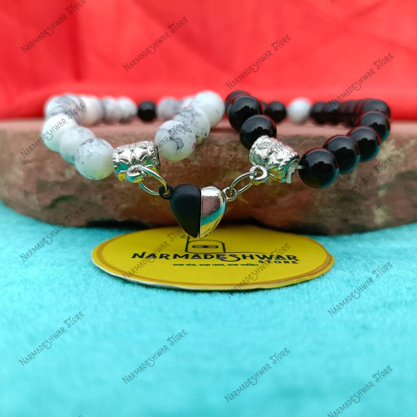 couple bracelets, couple healing bracelets, spiritual couple bracelets, couple protection bracelets, matching couple bracelets, his and her bracelets, Black Onyx couple bracelet, Howlite couple bracelet, energy healing bracelets for couples, love and bond bracelets, couple positivity bracelets, Narmadeshwar Store bracelets, abhimantrit couple bracelets, best spiritual couple bracelets in India, energized couple bracelets for love and protection, premium matching couple bracelets for gifting, couple bracelet