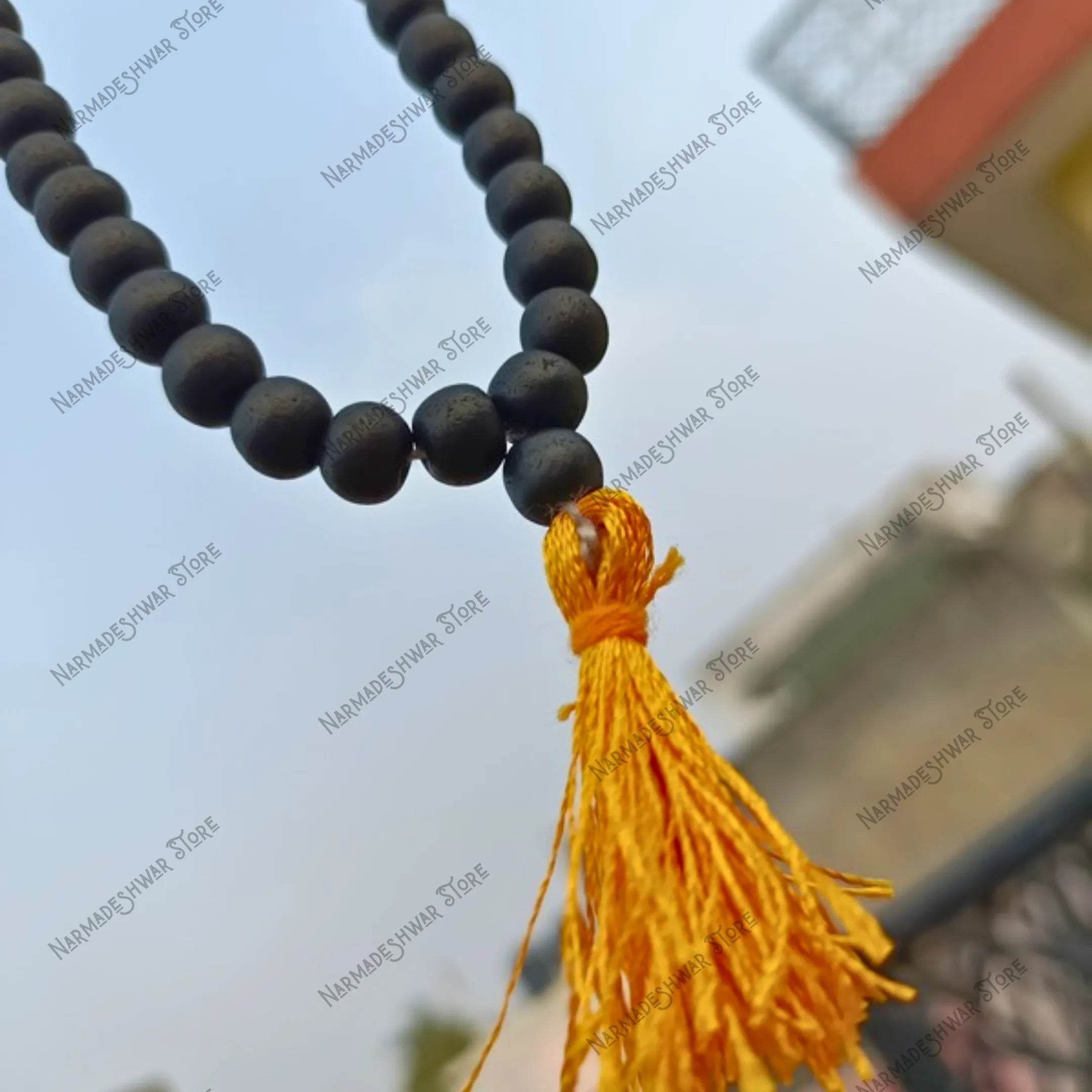 Karungali Mala necklace black ebony wood mala with tassel high resolution