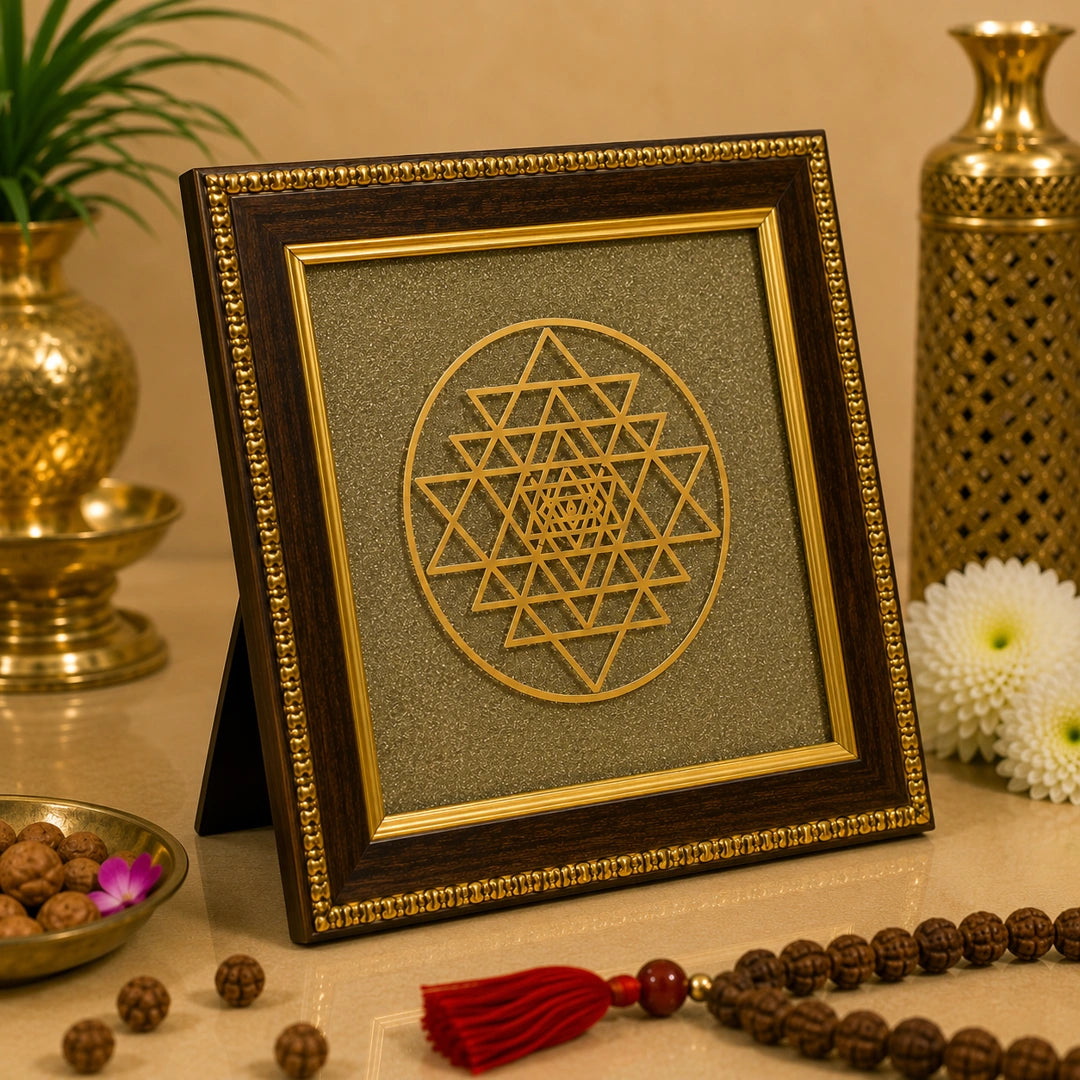 Sacred Lakshmi Prosperity Yantra Golden Wall Frame for Abundance, Success & Good Luck | Vastu Decor for Home, Shop & Workspace