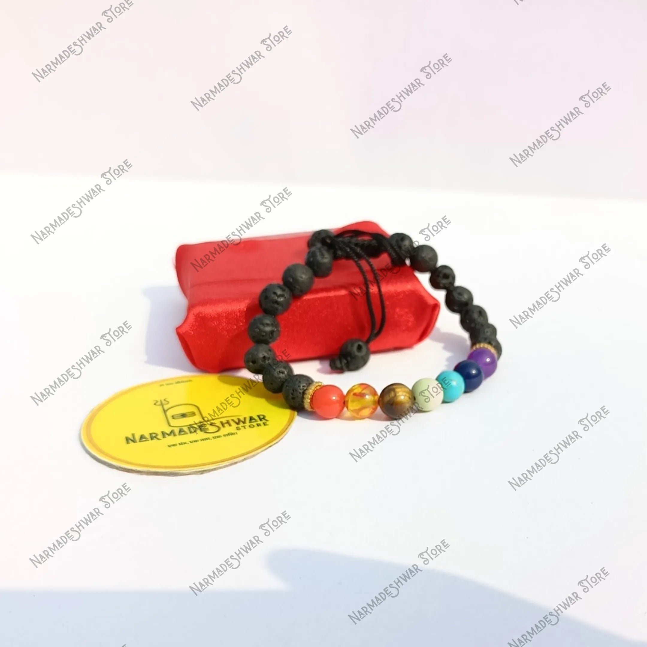 Close up of Lava Stone 7 Chakra energy bracelet