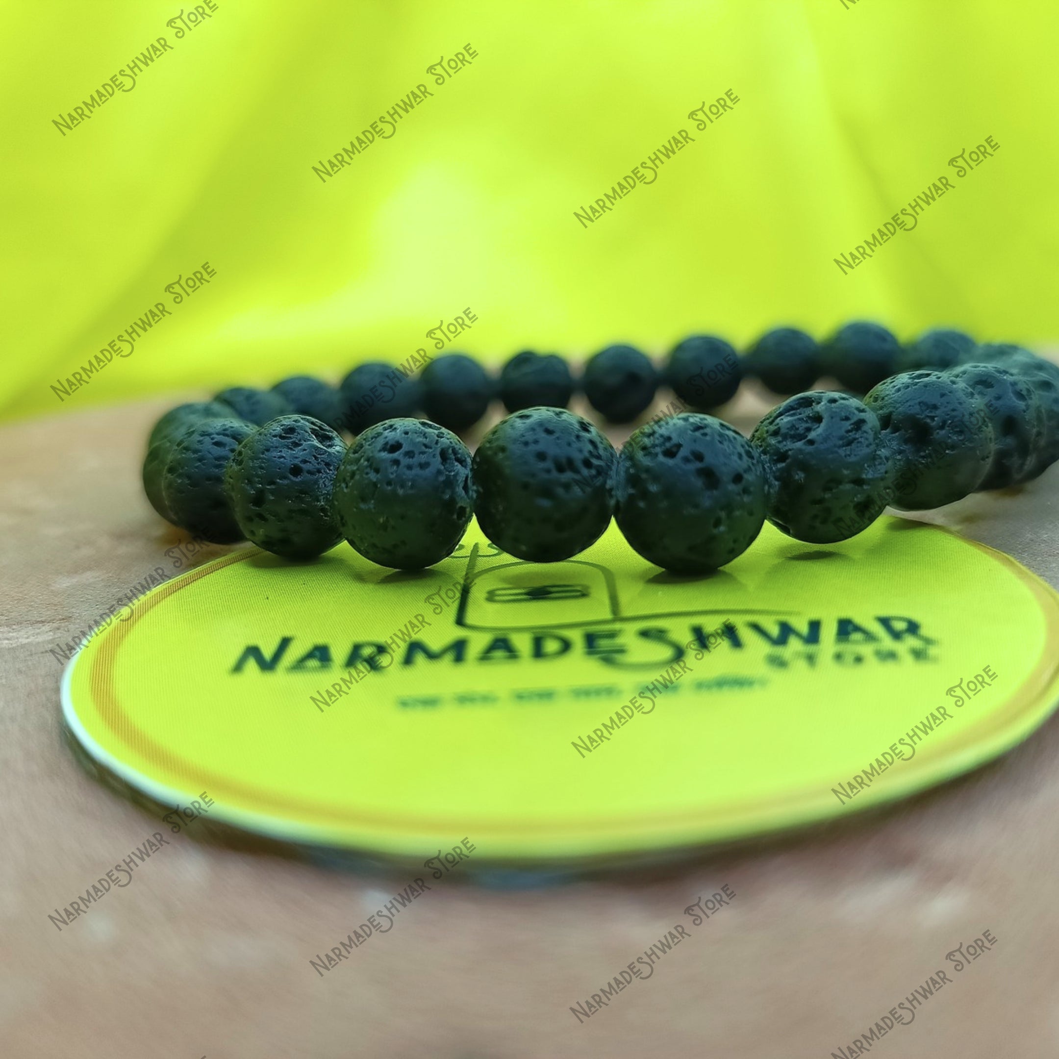 Lava Bracelet black porous beads with Narmadeshwar Store tag