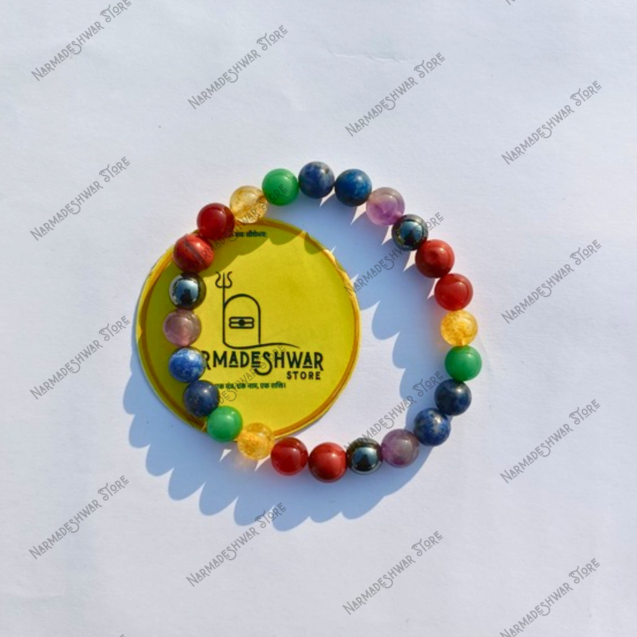 Navgrah Bracelet nine gemstone beads with Narmadeshwar Store tag