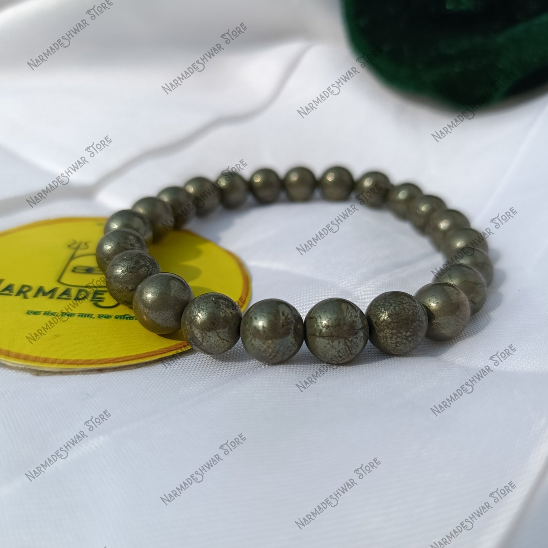 Raw Pyrite stone bracelet close-up view for wealth activation