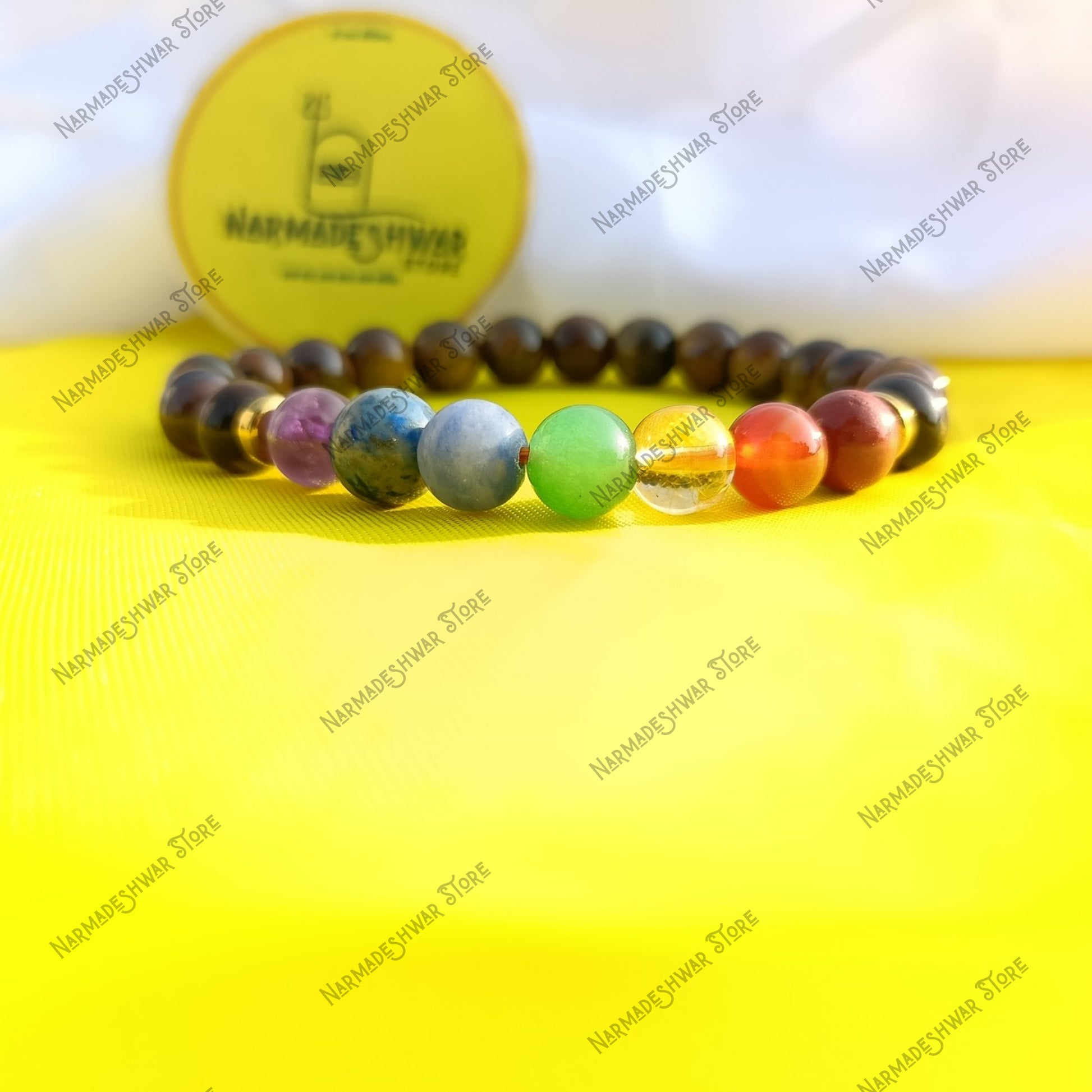 Tiger Eye 7 Chakra Bracelet, Chakra Healing Bracelet, Naam Se Abhimantrit Bracelet, Dr Prabhat Jain Recommended Bracelet, Narmadeshwar Store Chakra Bracelet, Energy Balancing Bracelet, Protection Bracelet, Tiger Eye Bracelet, 7 Chakra Stone Bracelet, Meditation Bracelet, Aura Cleansing Bracelet, Focus and Motivation Bracelet, Spiritual Bracelet, Reiki Bracelet, Healing Crystal Bracelet