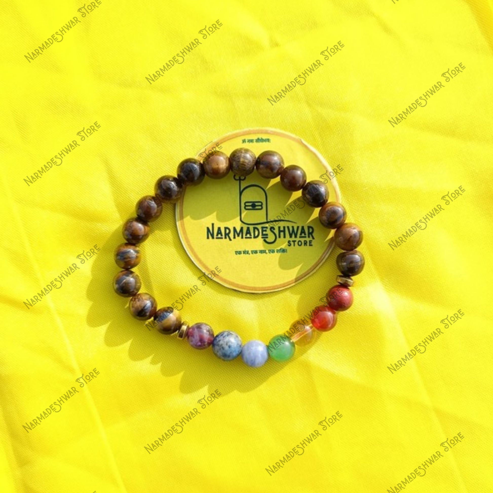 Tiger Eye 7 Chakra Bracelet, Chakra Healing Bracelet, Naam Se Abhimantrit Bracelet, Dr Prabhat Jain Recommended Bracelet, Narmadeshwar Store Chakra Bracelet, Energy Balancing Bracelet, Protection Bracelet, Tiger Eye Bracelet, 7 Chakra Stone Bracelet, Meditation Bracelet, Aura Cleansing Bracelet, Focus and Motivation Bracelet, Spiritual Bracelet, Reiki Bracelet, Healing Crystal Bracelet