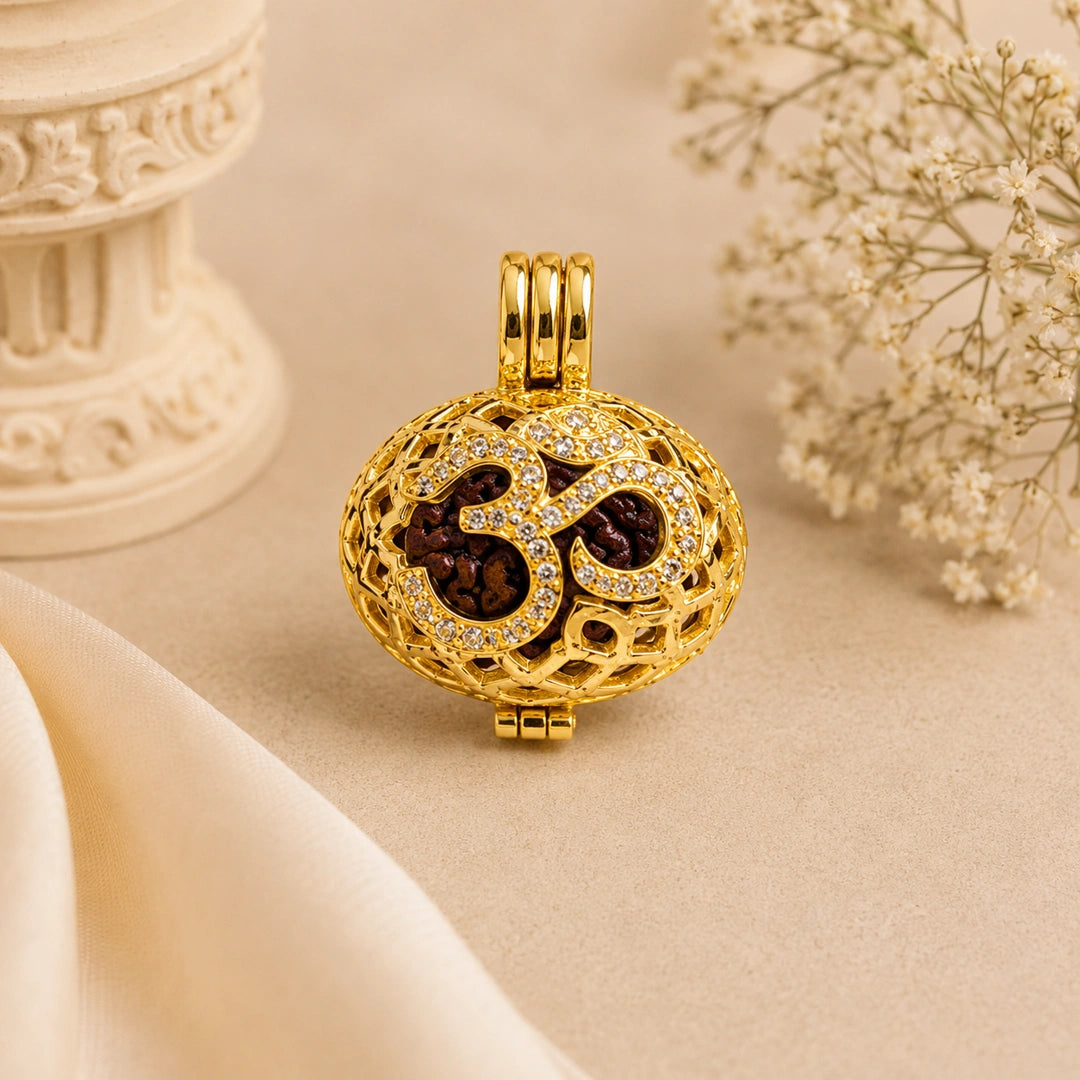 Divine 5 Mukhi Rudraksha Om Pendant for Peace, Protection & Positive Energy | Spiritual Lord Shiva Pendant Necklace