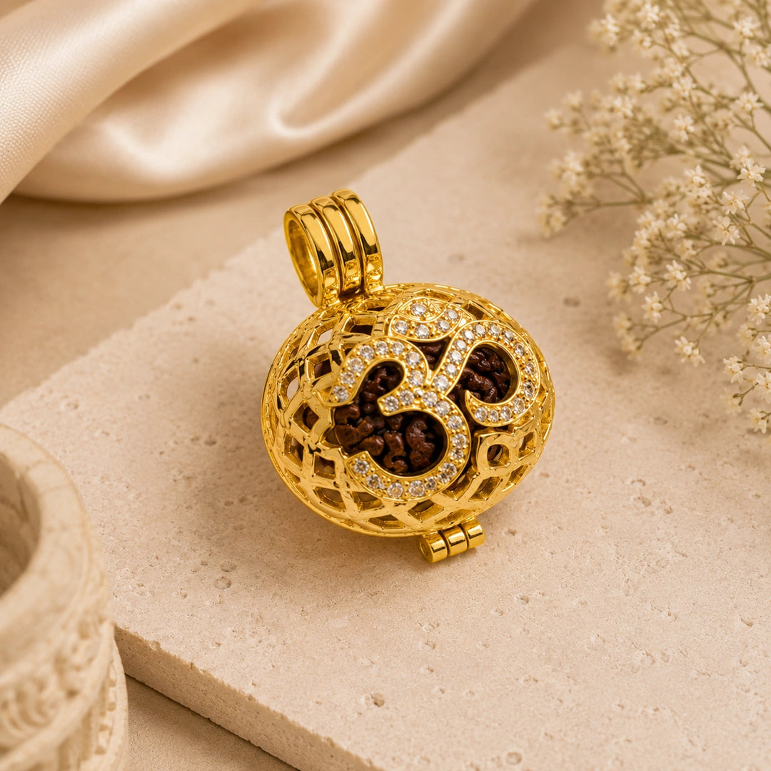 Sacred Om Rudraksha Pendant with 5 Mukhi Rudraksha Bead for Meditation, Focus & Spiritual Growth | Daily Wear Spiritual Jewellery