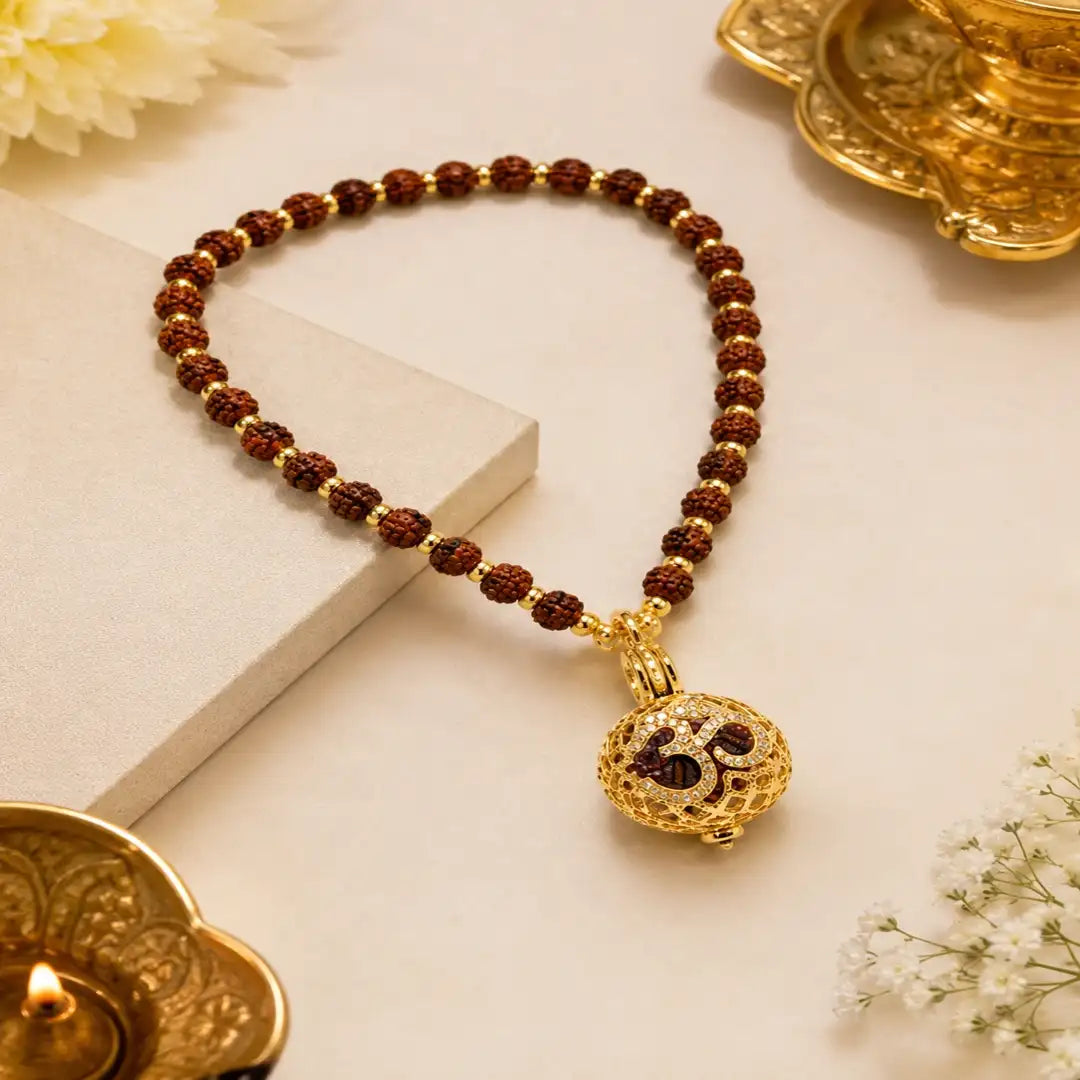 Om Rudraksha Mala & Pendant – Necklace for Peace & Protection